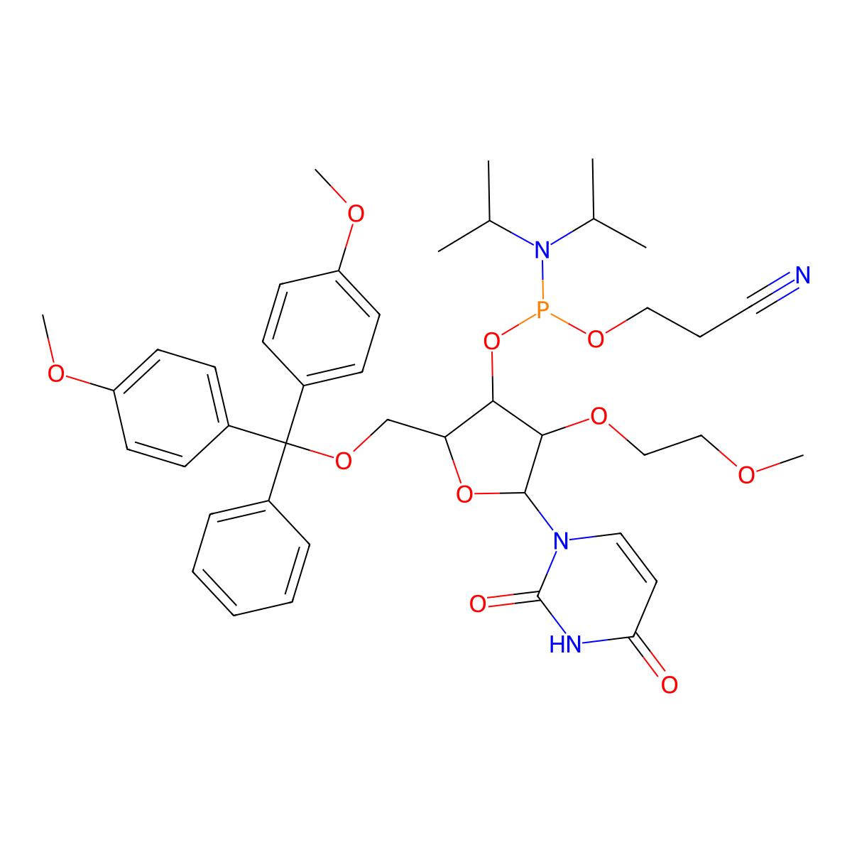 5'-O-DMT-2'-(2-methoxyethyl)uridine 3'-CE phosphoramidite molecular structure, CAS 163759-97-5