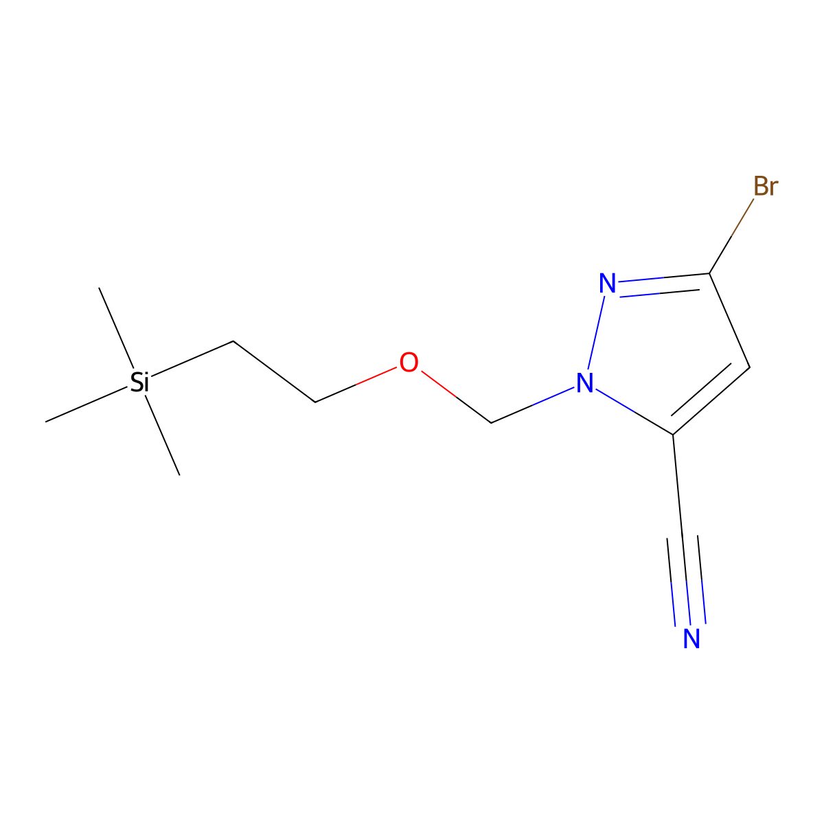 5-Bromo-2-(2-trimethylsilylethoxymethyl)pyrazole-3-carbonitrile molecular structure, CAS 1637595-30-2