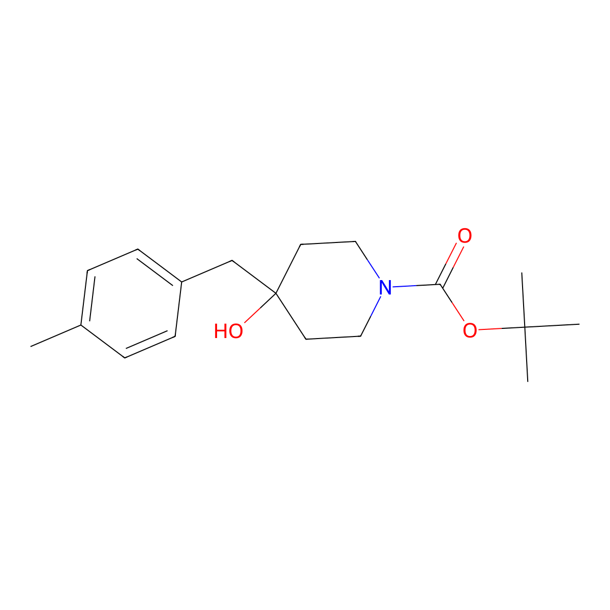 Tert-butyl 4-hydroxy-4-[(4-methylphenyl)methyl]piperidine-1-carboxylate molecular structure, CAS 1637663-13-8