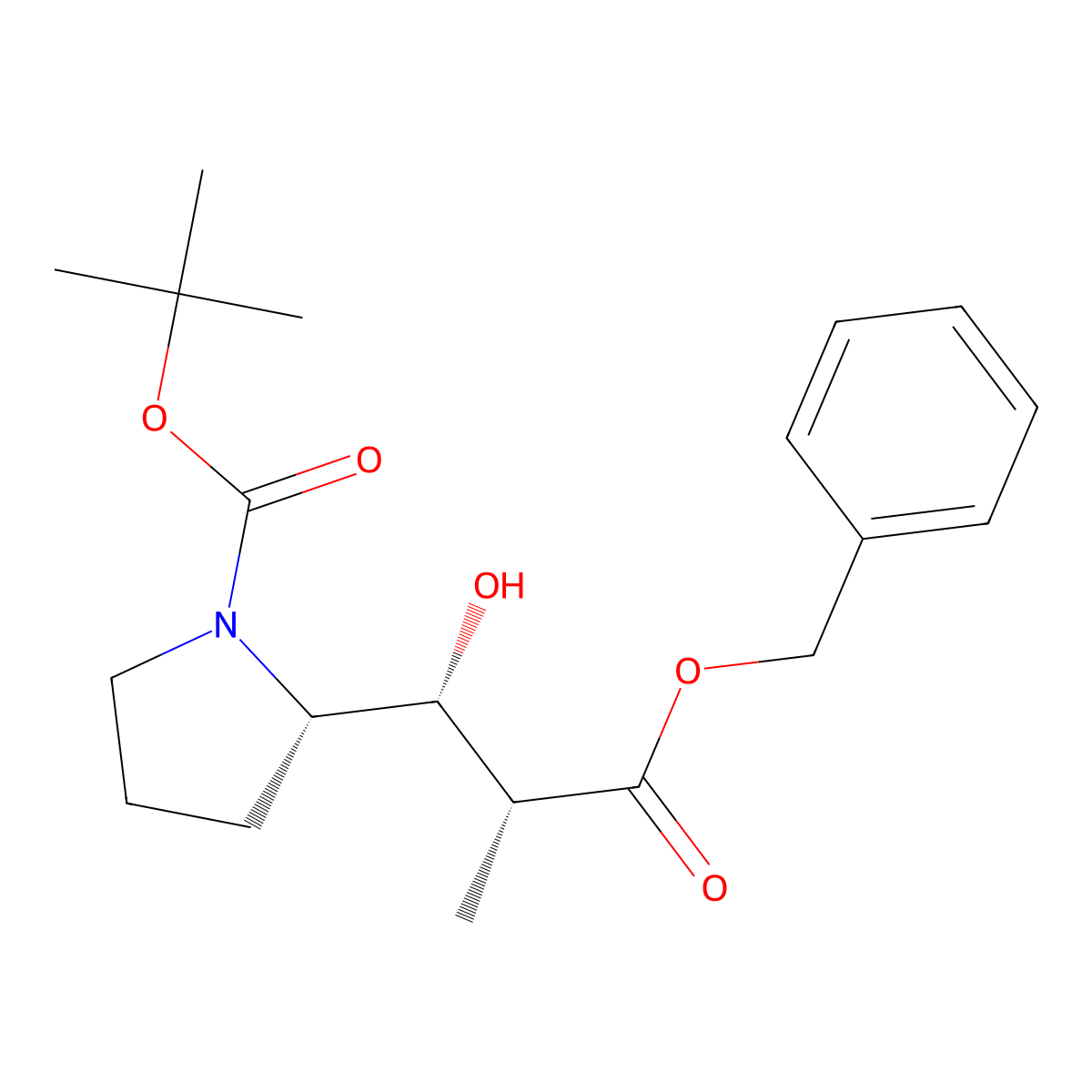 (S)-tert-butyl 2-((1R,2R)-3-(benzyloxy)-1-hydroxy-2-methyl-3-oxopropyl)pyrrolidine-1-carboxylate molecular structure, CAS 163768-51-2