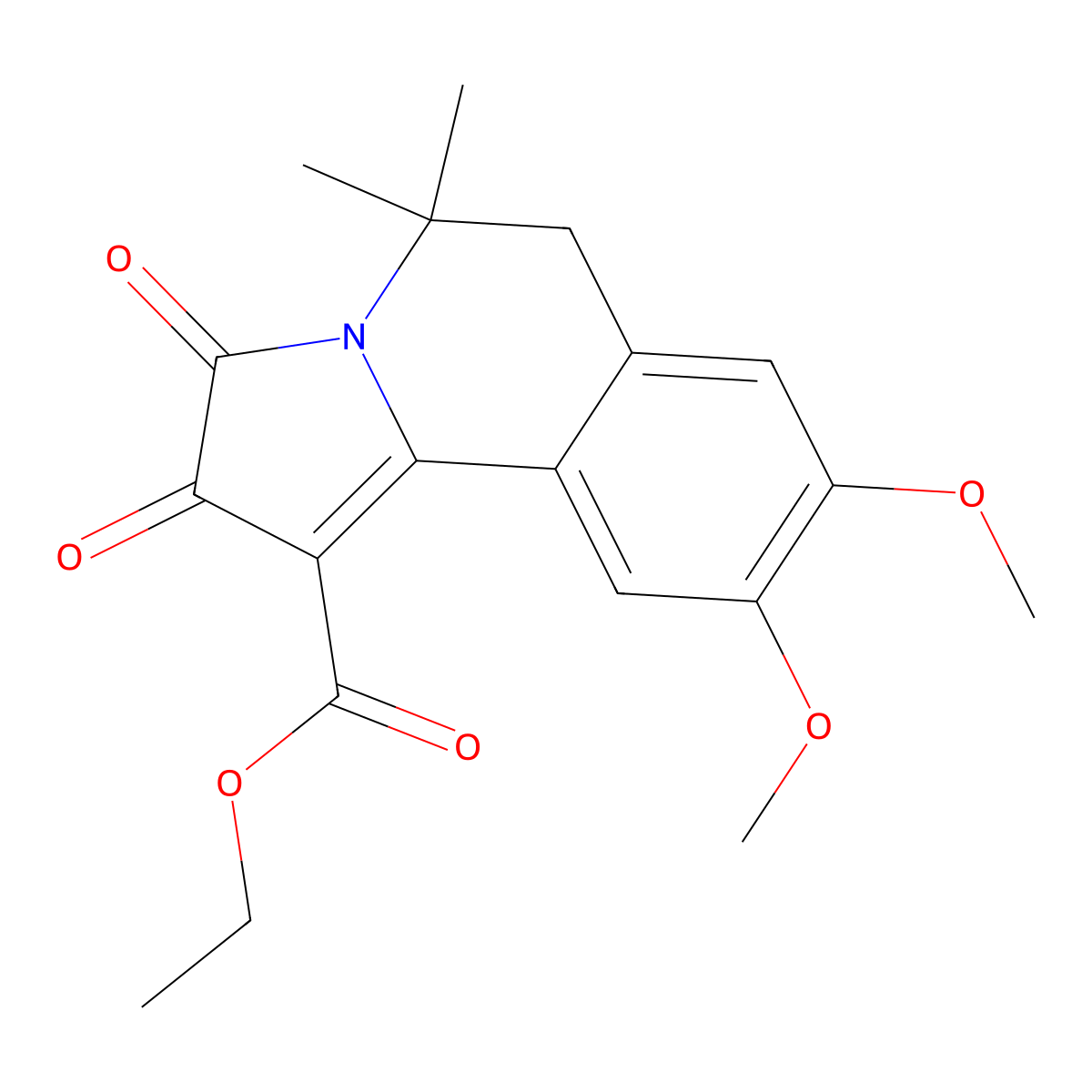 Ethyl 8,9-dimethoxy-5,5-dimethyl-2,3-dioxo-2,3,5,6-tetrahydropyrrolo[2,1-a]isoquinoline-1-carboxylate molecular structure, CAS 163769-83-3