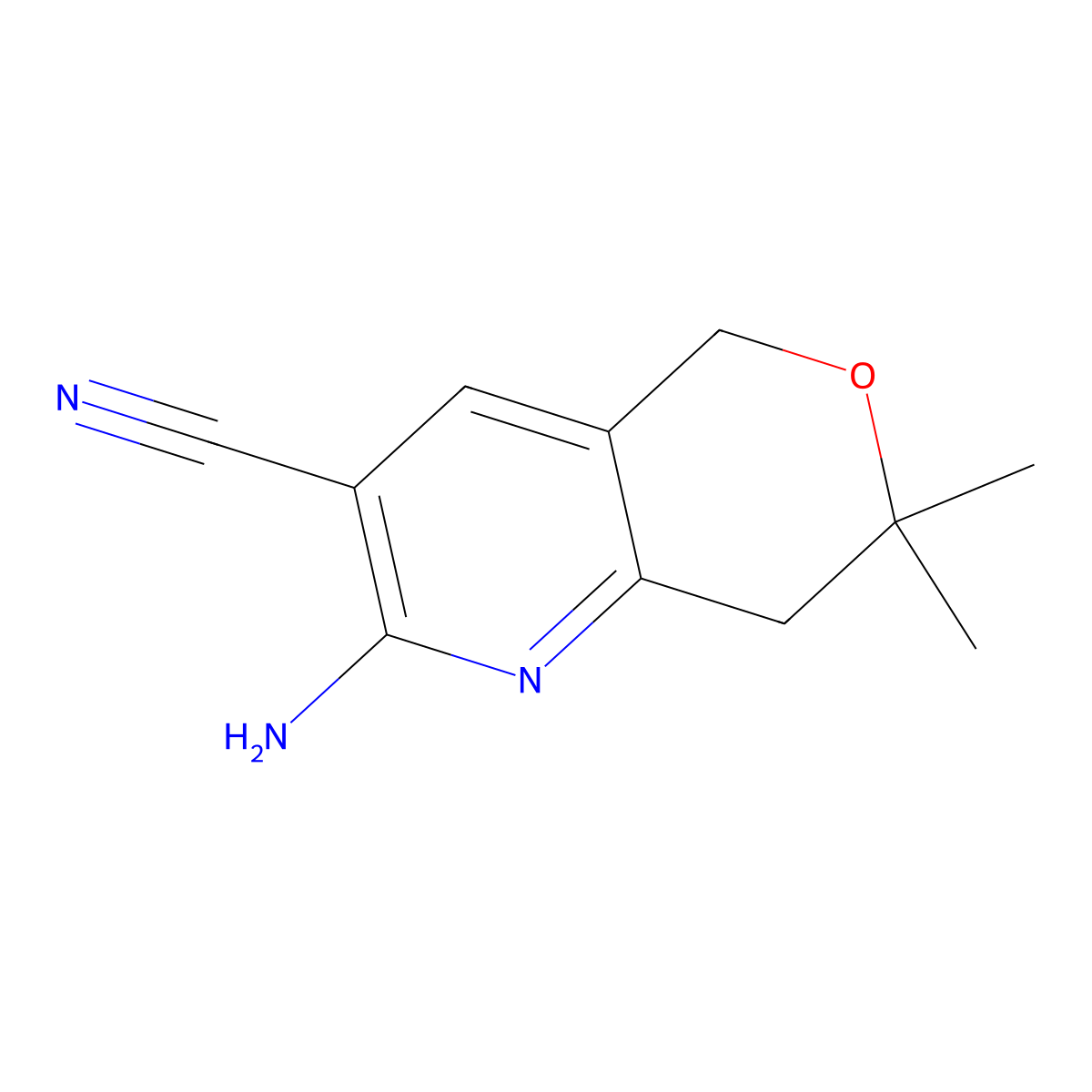 2-Amino-7,7-dimethyl-7,8-dihydro-5H-pyrano[4,3-b]pyridine-3-carbonitrile molecular structure, CAS 163770-37-4