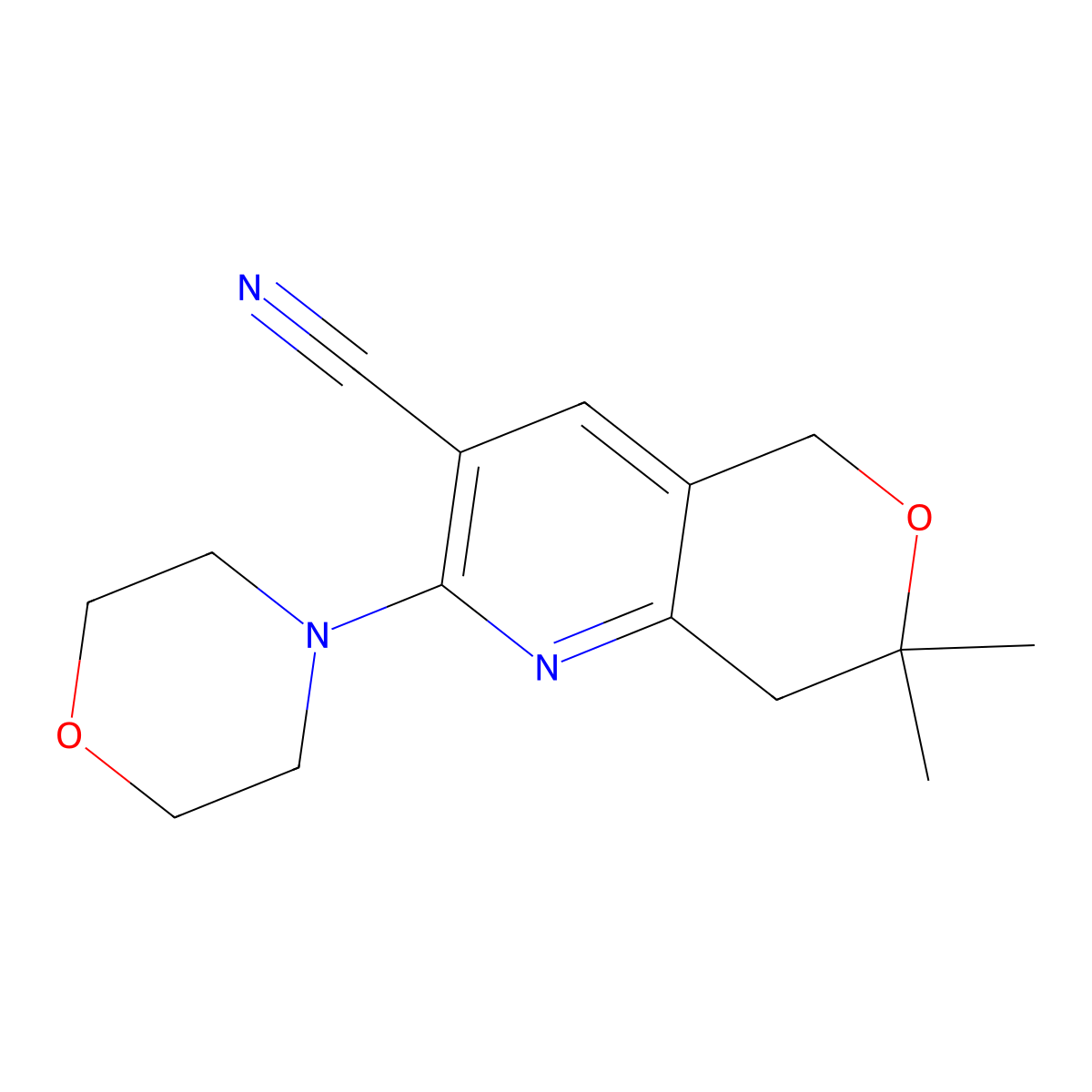 7,7-Dimethyl-2-morpholin-4-yl-5,8-dihydropyrano[4,3-b]pyridine-3-carbonitrile molecular structure, CAS 163770-44-3