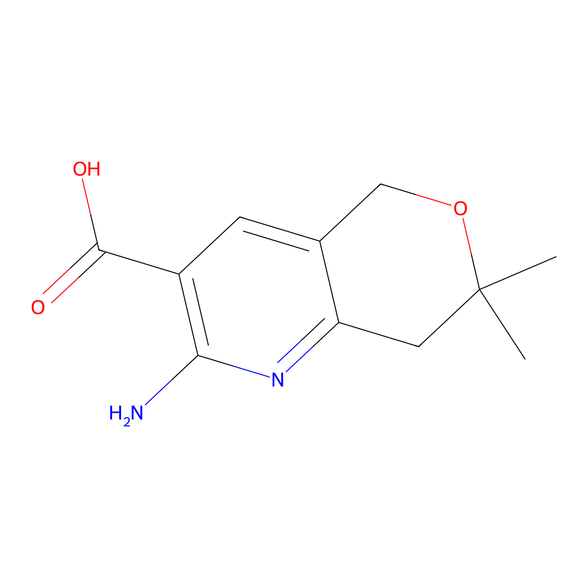 2-Amino-7,7-dimethyl-7,8-dihydro-5H-pyrano[4,3-b]pyridine-3-carboxylic acid molecular structure, CAS 163770-45-4