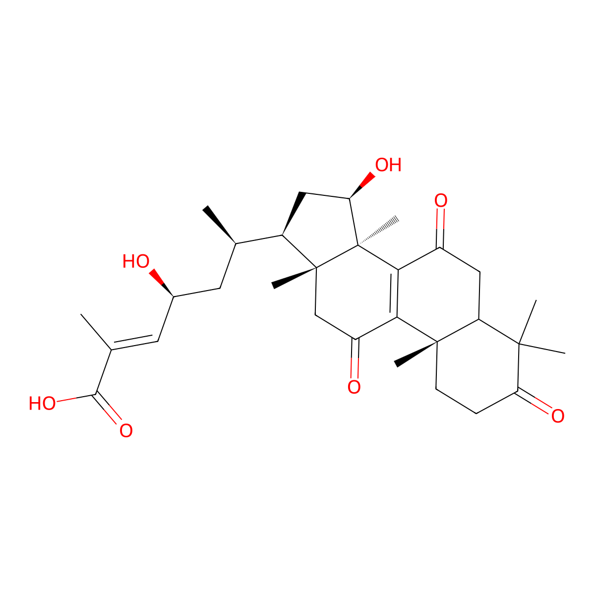 (E,4S,6R)-4-hydroxy-6-[(10S,13R,14R,15R,17R)-15-hydroxy-4,4,10,13,14-pentamethyl-3,7,11-trioxo-1,2,5,6,12,15,16,17-octahydrocyclopenta[a]phenanthren-17-yl]-2-methylhept-2-enoic acid molecular structure, CAS 1637737-46-2