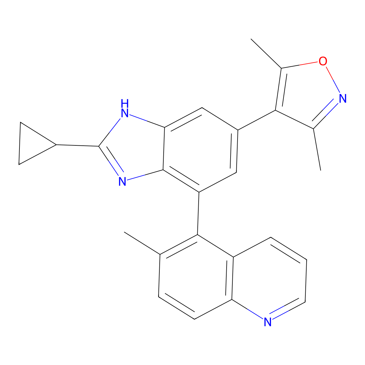 4-(2-cyclopropyl-7-(6-methylquinolin-5-yl)-1H-benzo[d]imidazol-5-yl)-3,5-dimethylisoxazole molecular structure, CAS 1637770-13-8