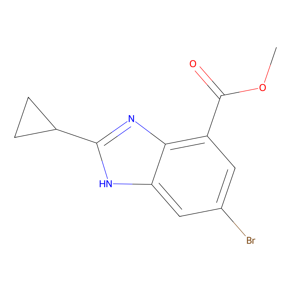 methyl 6-bromo-2-cyclopropyl-1H-benzo[d]imidazole-4-carboxylate molecular structure, CAS 1637774-71-0