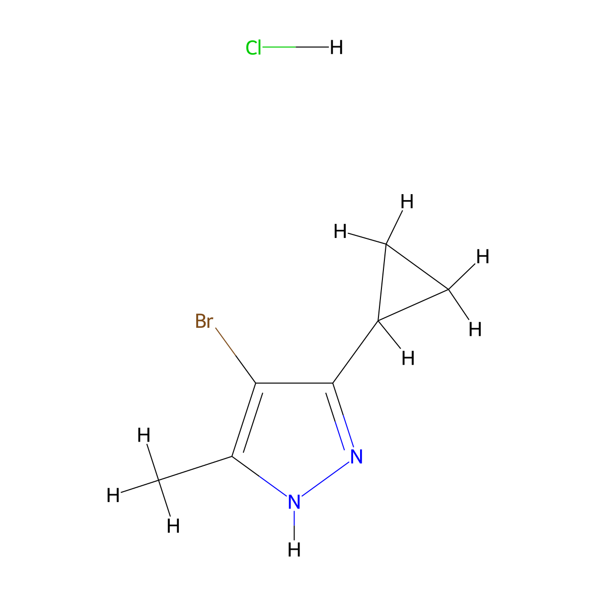 4-Bromo-5-cyclopropyl-3-methyl-1H-pyrazole hydrochloride molecular structure, CAS 1637774-78-7