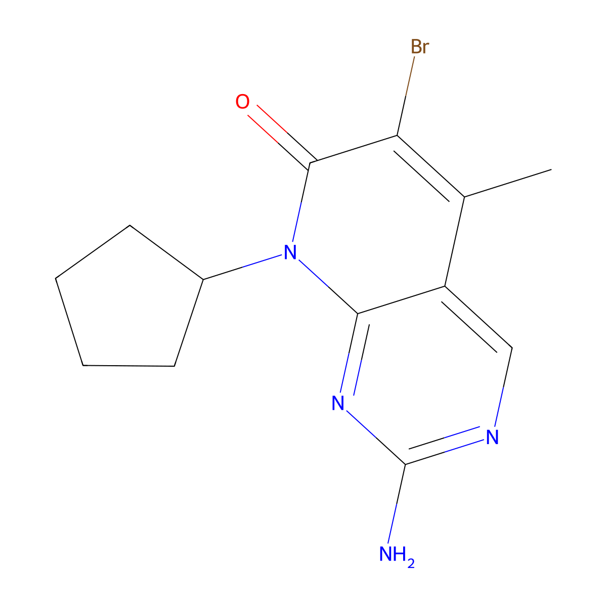 2-Amino-6-bromo-8-cyclopentyl-5-methylpyrido[2,3-d]pyrimidin-7(8H)-one molecular structure, CAS 1637781-10-2