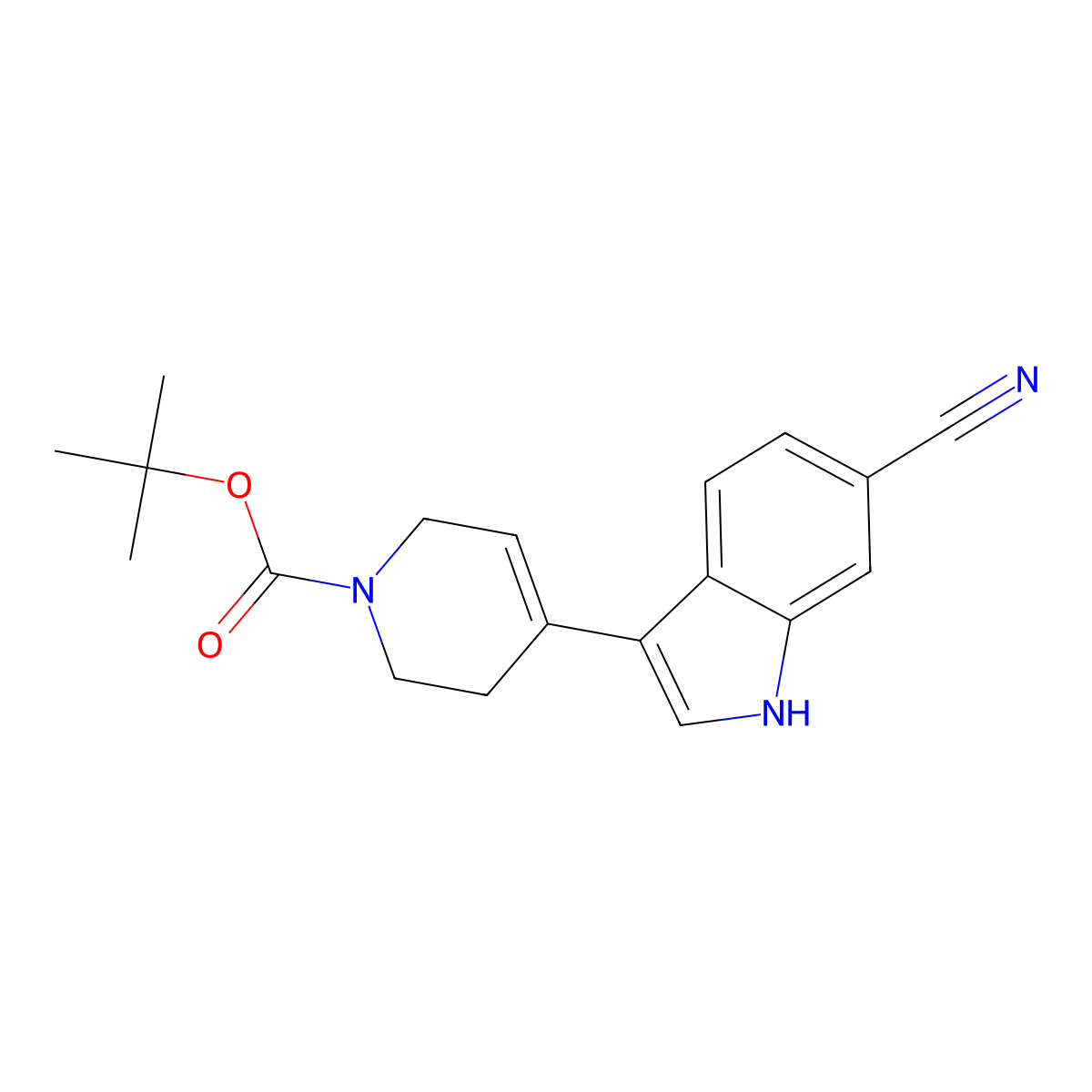 4-(6-Cyano-1H-indol-3-yl)-3,6-dihydro-2H-pyridine-1-carboxylic acid tert-butyl ester molecular structure, CAS 1637781-57-7