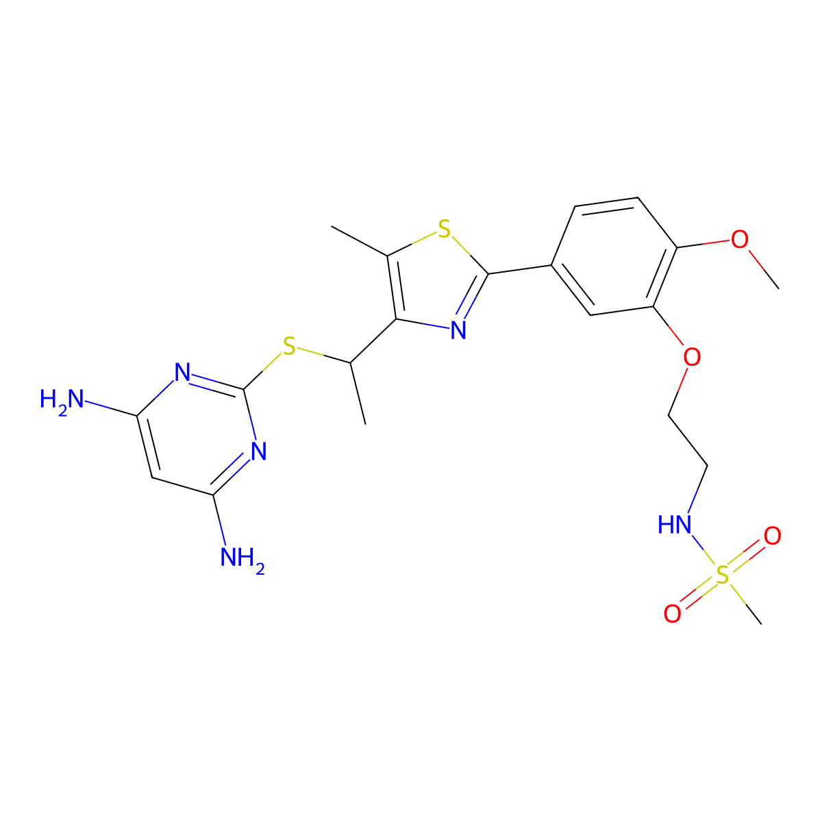 N-{2-[5-(4-{(1r)-1-[(4,6-Diaminopyrimidin-2-Yl)sulfanyl]ethyl}-5-Methyl-1,3-Thiazol-2-Yl)-2-Methoxyphenoxy]ethyl}methanesulfonamide molecular structure, CAS 1638148-50-1