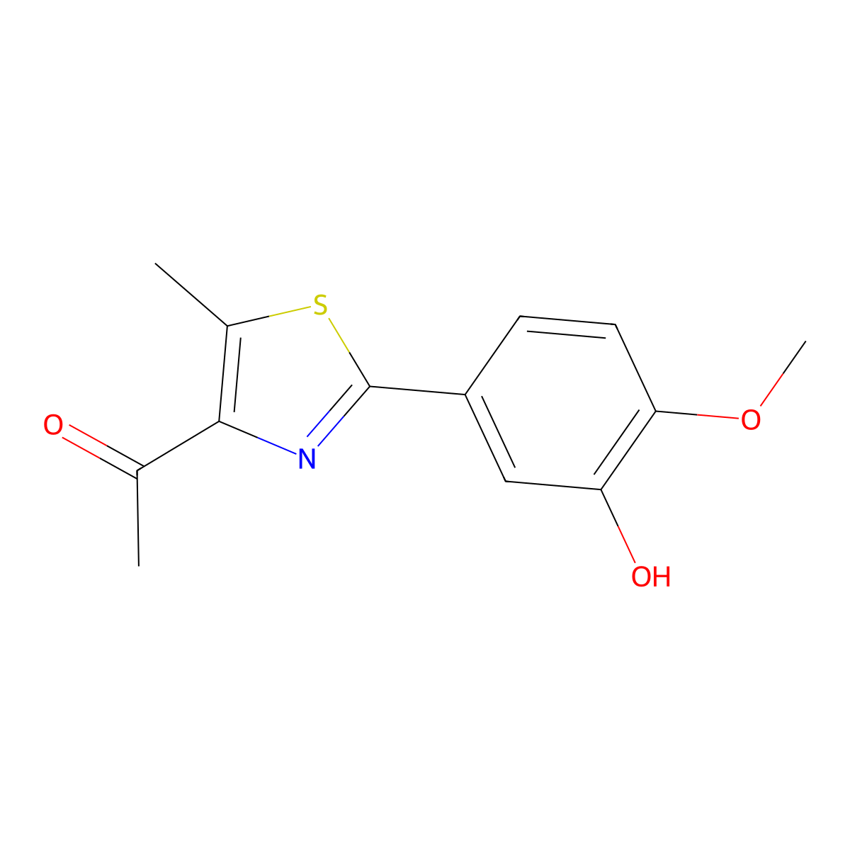 1-(2-(3-Hydroxy-4-methoxyphenyl)-5-methylthiazol-4-yl)-ethan-1-one molecular structure, CAS 1638148-85-2
