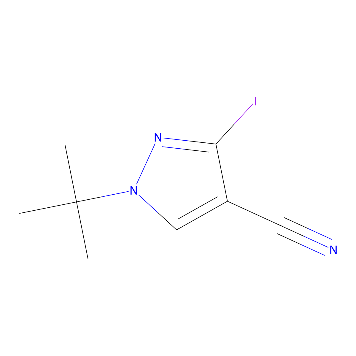 1-(tert-Butyl)-3-iodo-1H-pyrazole-4-carbonitrile molecular structure, CAS 1638182-14-5