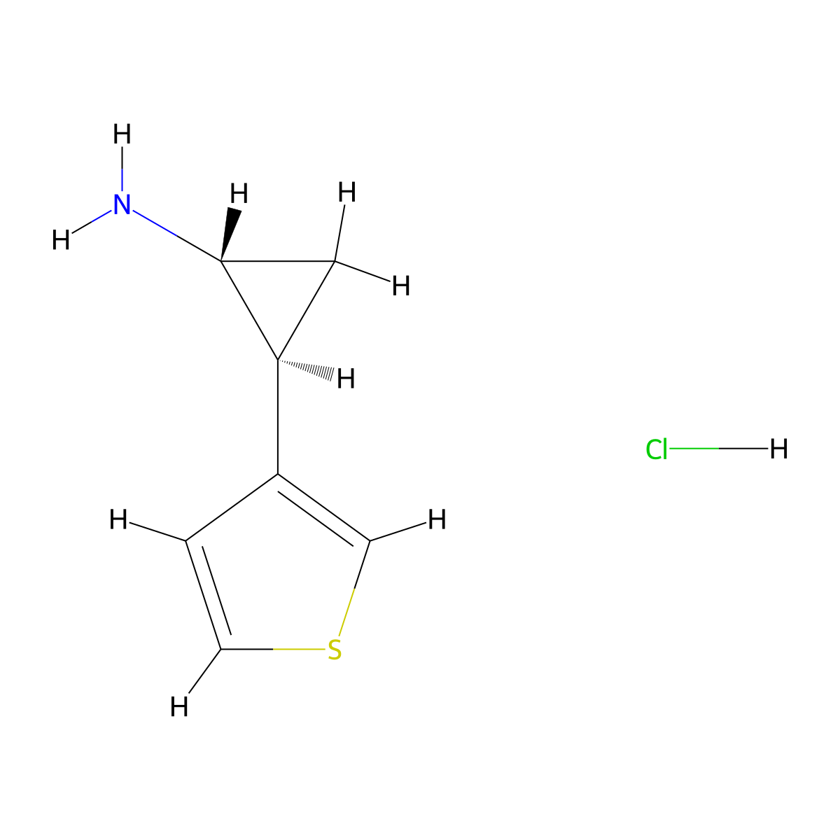 (1R,2S)-2-(thiophen-3-yl)cyclopropan-1-amine hydrochloride molecular structure, CAS 1638195-57-9