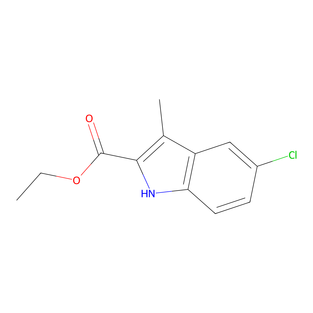 1H-Indole-2-carboxylic acid, 5-chloro-3-methyl-, ethyl ester molecular structure, CAS 16382-20-0