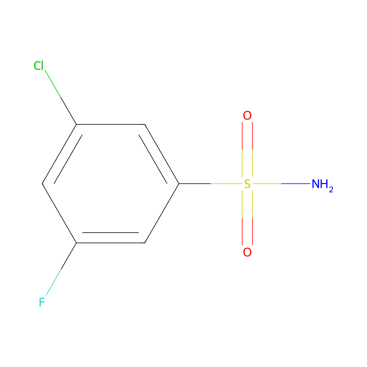 3-Chloro-5-fluorobenzene-1-sulfonamide molecular structure, CAS 1638202-84-2