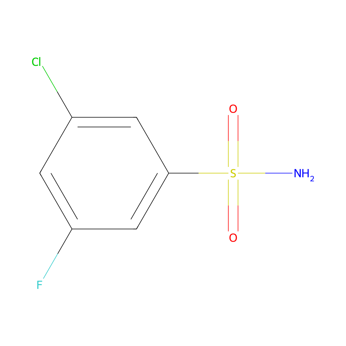 3-Chloro-5-fluorobenzene-1-sulfonamide molecular structure, CAS 1638202-84-2
