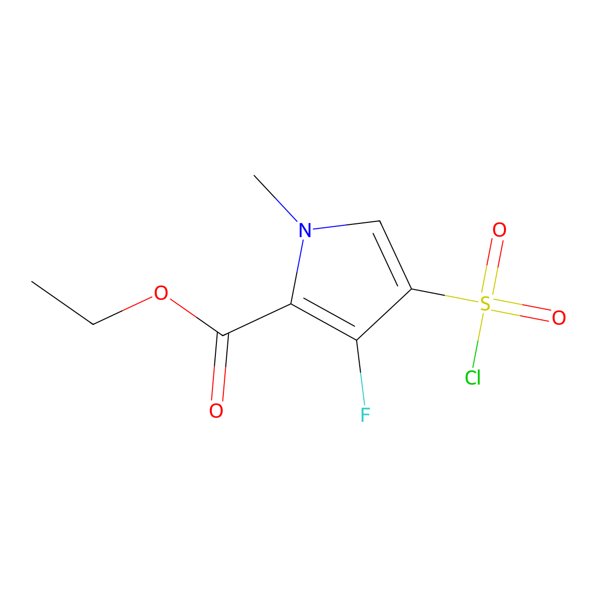 Ethyl 4-(chlorosulfonyl)-3-fluoro-1-methyl-1H-pyrrole-2-carboxylate molecular structure, CAS 1638268-96-8