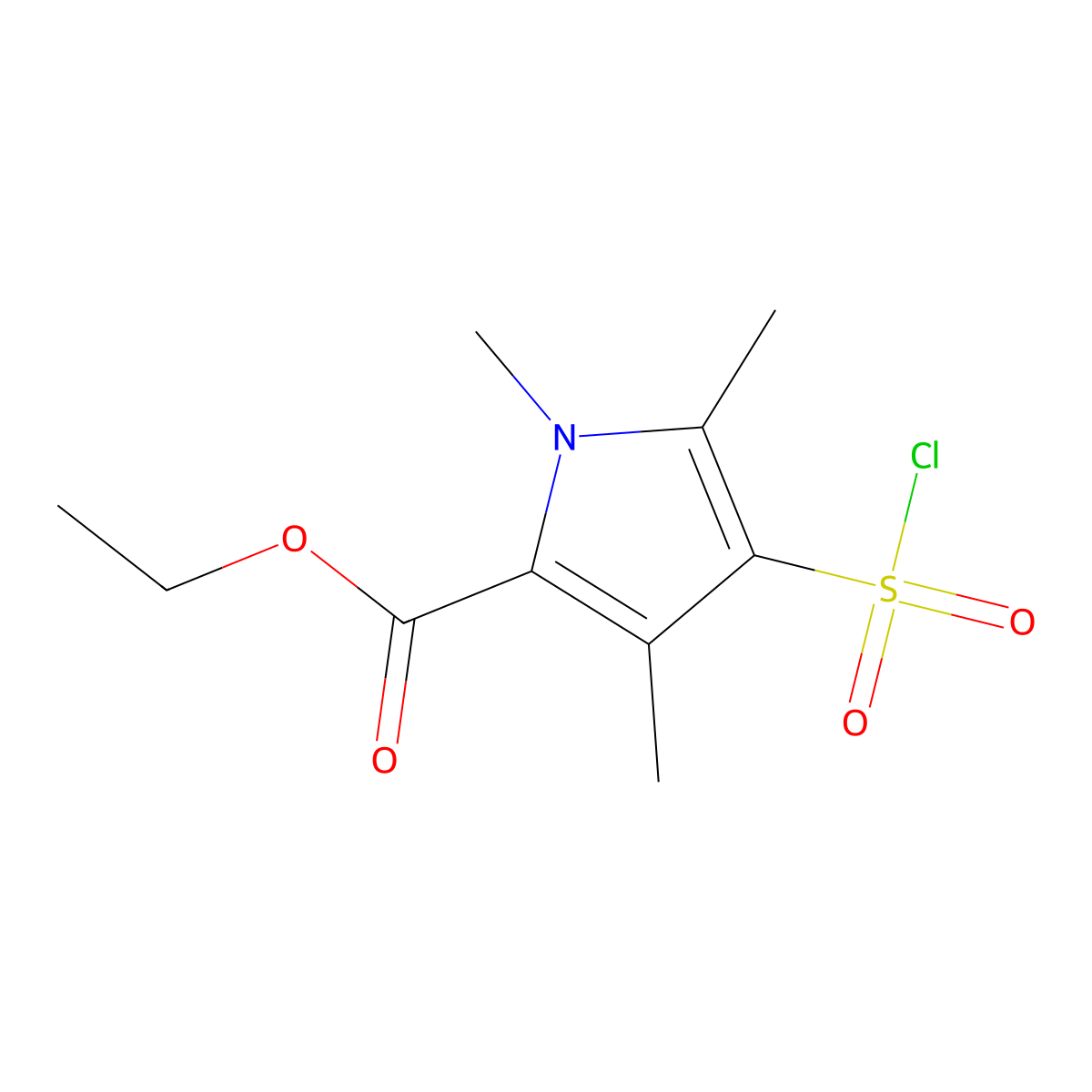 ethyl 4-(chlorosulfonyl)-1,3,5-trimethyl-1H-pyrrole-2-carboxylate molecular structure, CAS 1638268-99-1