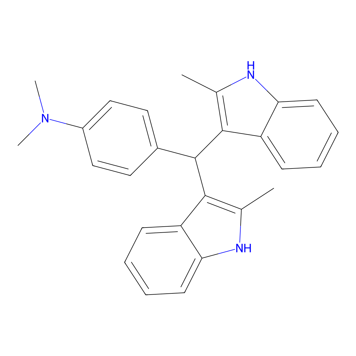 4-[bis(2-methyl-1H-indol-3-yl)methyl]-N,N-dimethylaniline molecular structure, CAS 16383-51-0