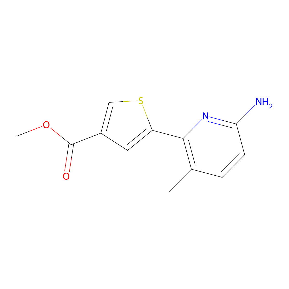 Methyl 5-(6-amino-3-methylpyridin-2-yl)thiophene-3-carboxylate molecular structure, CAS 1638329-44-8