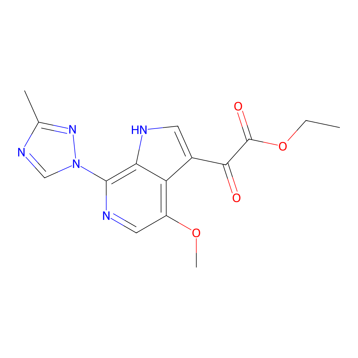 ethyl 2-[4-methoxy-7-(3-methyl-1,2,4-triazol-1-yl)-1H-pyrrolo[2,3-c]pyridin-3-yl]-2-oxoacetate molecular structure, CAS 1638338-55-2