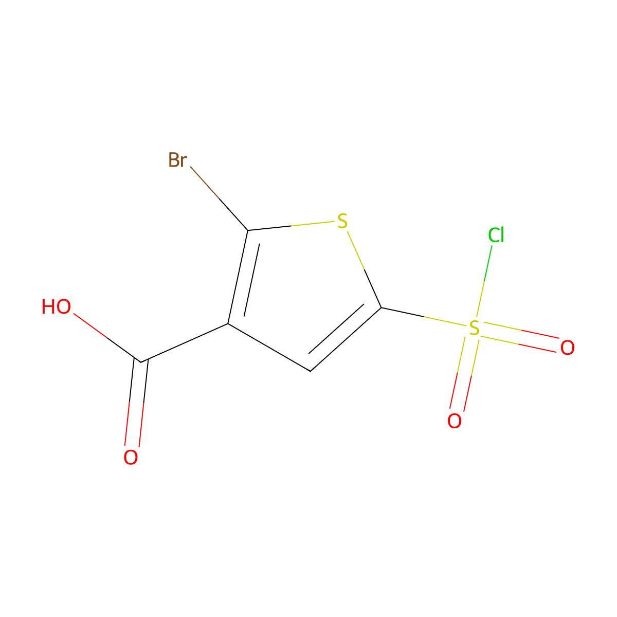 2-Bromo-5-(chlorosulfonyl)thiophene-3-carboxylic acid molecular structure, CAS 1638345-55-7