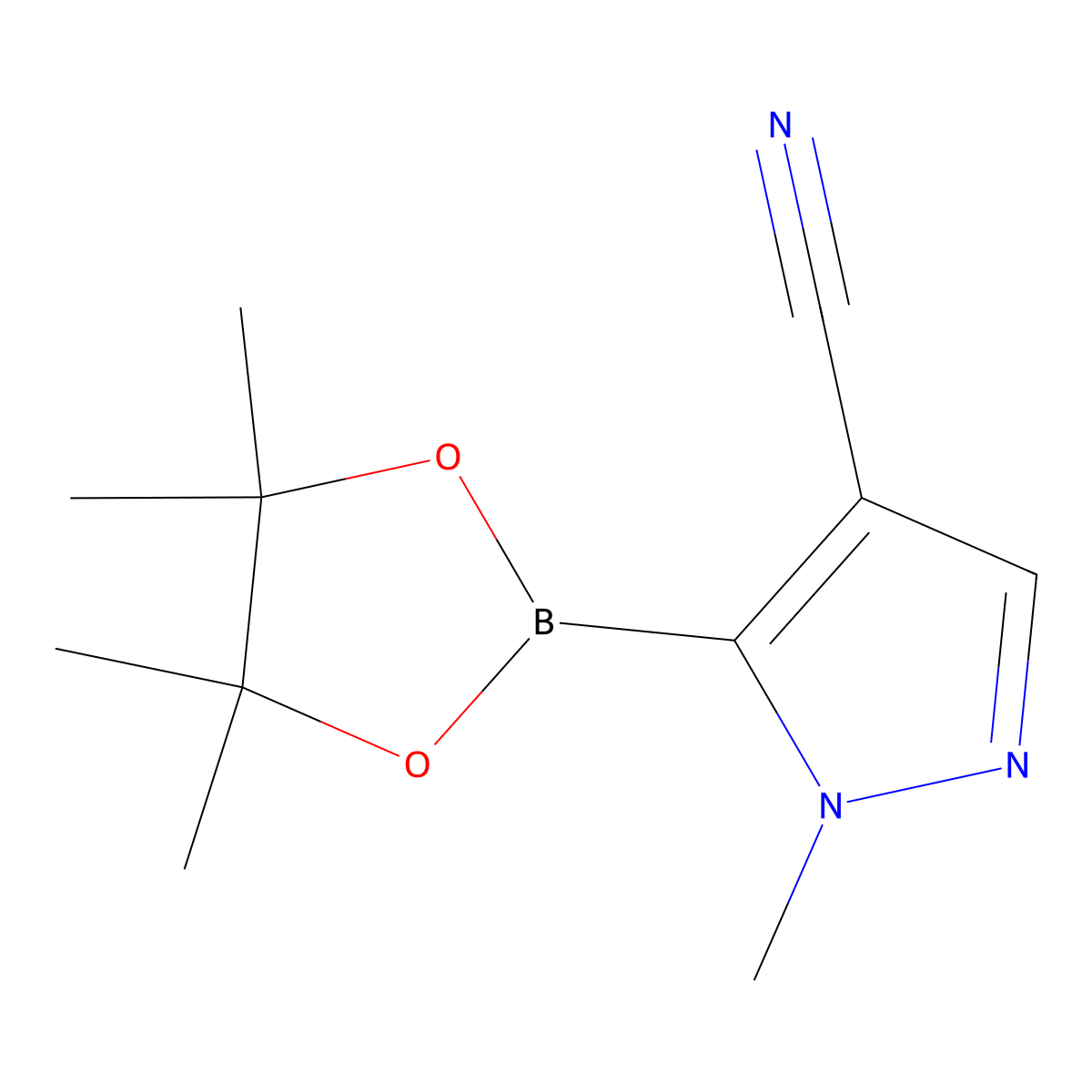 1-methyl-5-(tetramethyl-1,3,2-dioxaborolan-2-yl)-1H-pyrazole-4-carbonitrile molecular structure, CAS 1638360-07-2