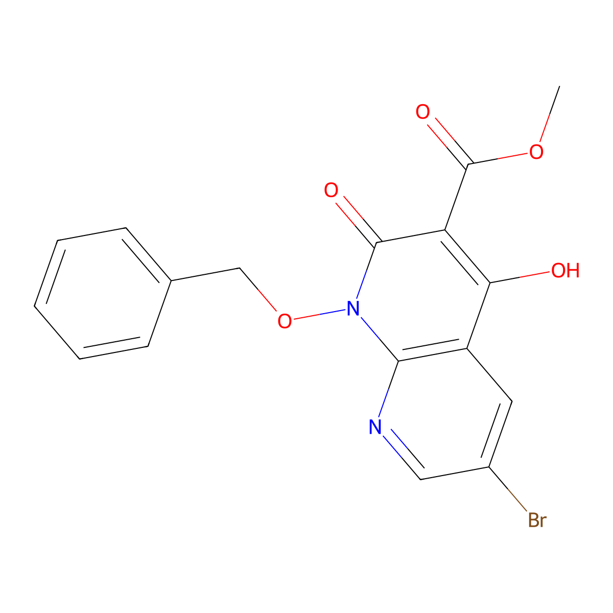 Methyl 1-(benzyloxy)-6-bromo-4-hydroxy-2-oxo-1,2-dihydro-1,8-naphthyridine-3-carboxylate molecular structure, CAS 1638504-00-3