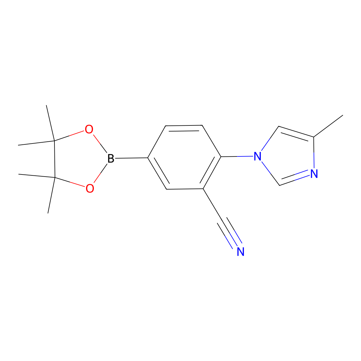 2-(4-methyl-1H-imidazol-1-yl)-5-(4,4,5,5-tetramethyl-1,3,2-dioxaborolan-2-yl)benzonitrile molecular structure, CAS 1638505-75-5