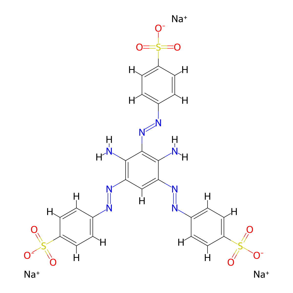 Trisodium 4,4',4''-(2,4-diamino-1,3,5-phenenyl)tris(azo)-tribenzenesulfonate molecular structure, CAS 16386-22-4