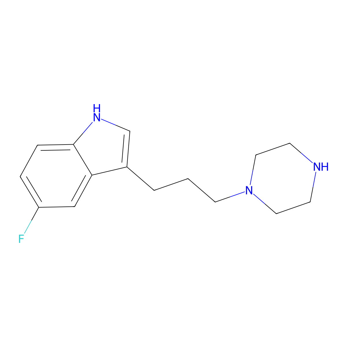 5-Fluoro-3-(3-(piperazin-1-yl)propyl)-1H-indole molecular structure, CAS 163860-25-1