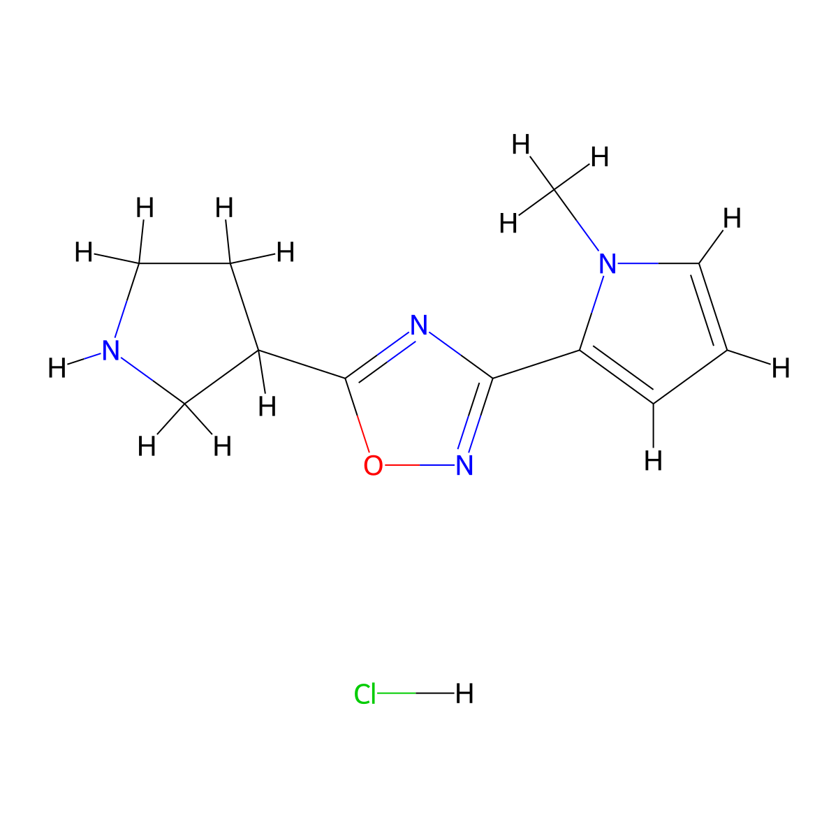 3-(1-methyl-1H-pyrrol-2-yl)-5-pyrrolidin-3-yl-1,2,4-oxadiazole hydrochloride molecular structure, CAS 1638612-57-3