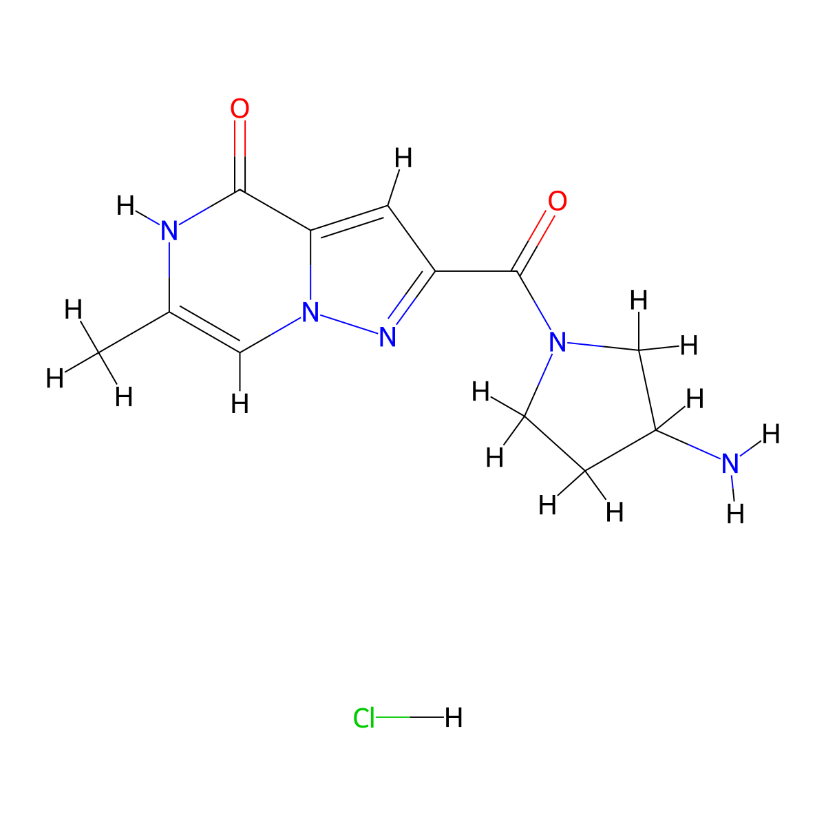 2-[(3-aminopyrrolidin-1-yl)carbonyl]-6-methylpyrazolo[1,5-a]pyrazin-4(5H)-one hydrochloride molecular structure, CAS 1638612-67-5