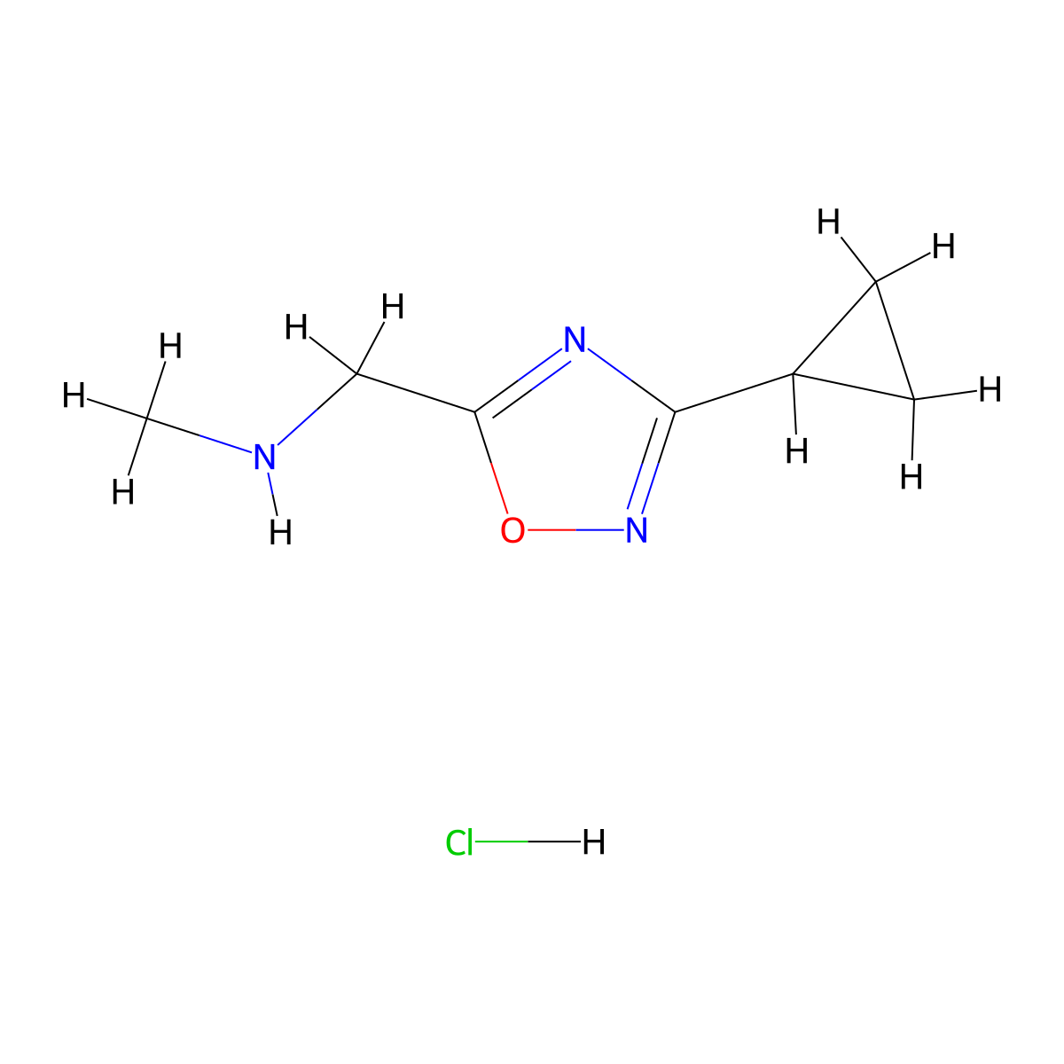 1-(3-cyclopropyl-1,2,4-oxadiazol-5-yl)-N-methylmethanamine hydrochloride molecular structure, CAS 1638612-73-3