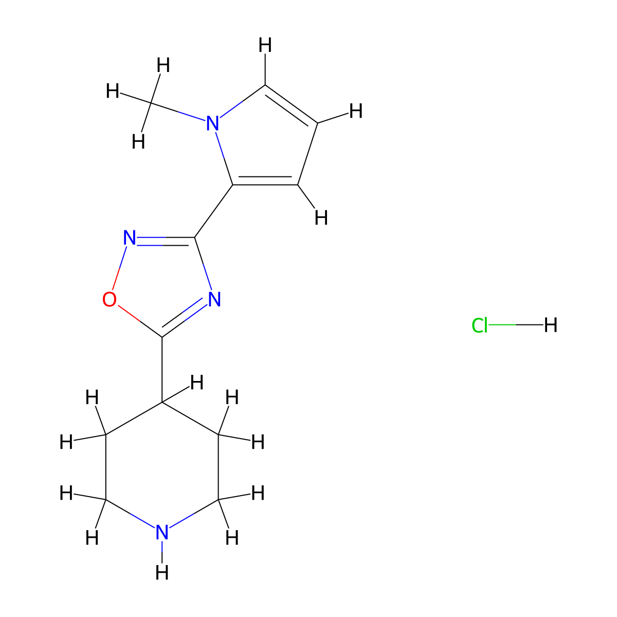 4-[3-(1-methyl-1H-pyrrol-2-yl)-1,2,4-oxadiazol-5-yl]piperidine hydrochloride molecular structure, CAS 1638612-76-6