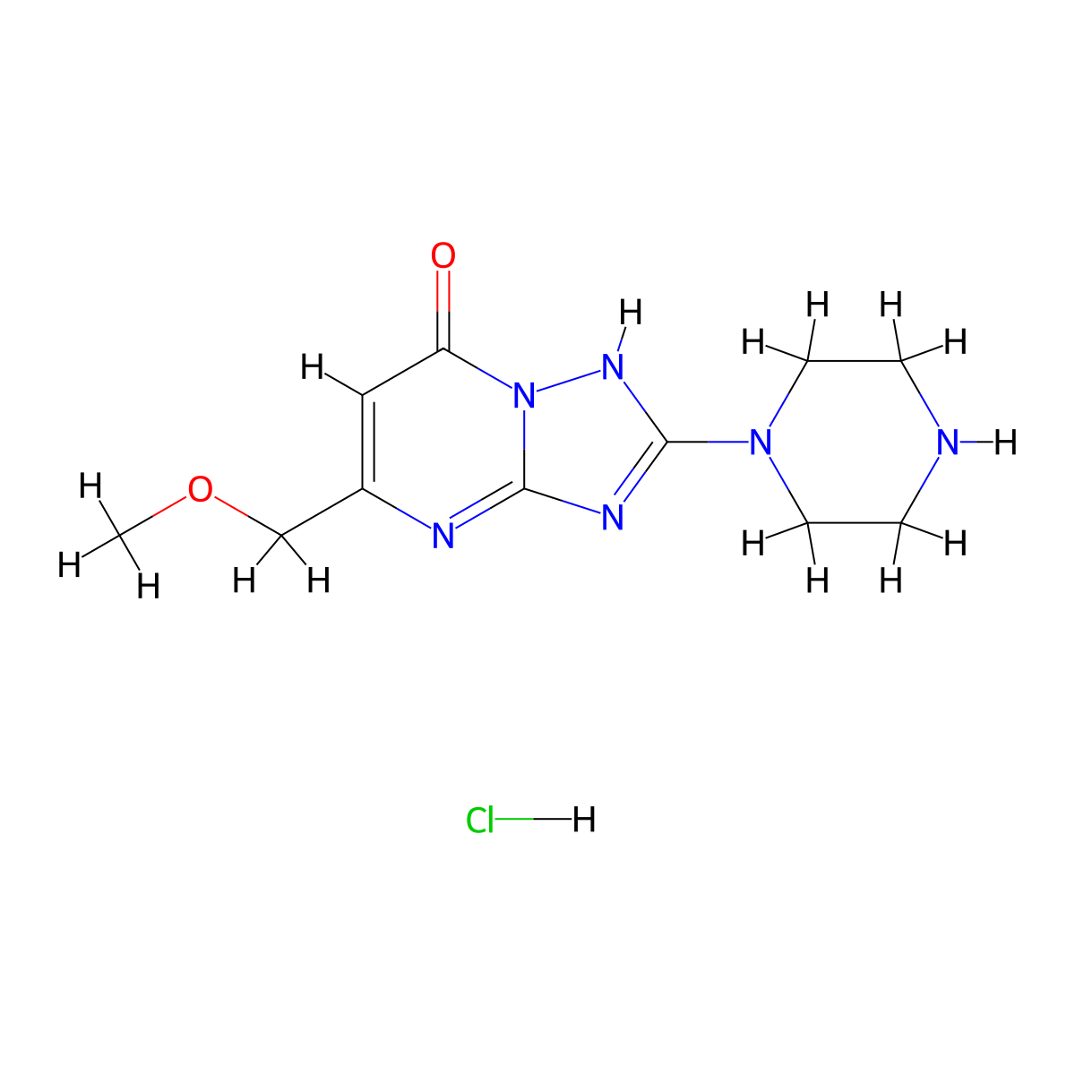 5-(methoxymethyl)-2-piperazin-1-yl[1,2,4]triazolo[1,5-a]pyrimidin-7(4H)-one hydrochloride molecular structure, CAS 1638612-79-9