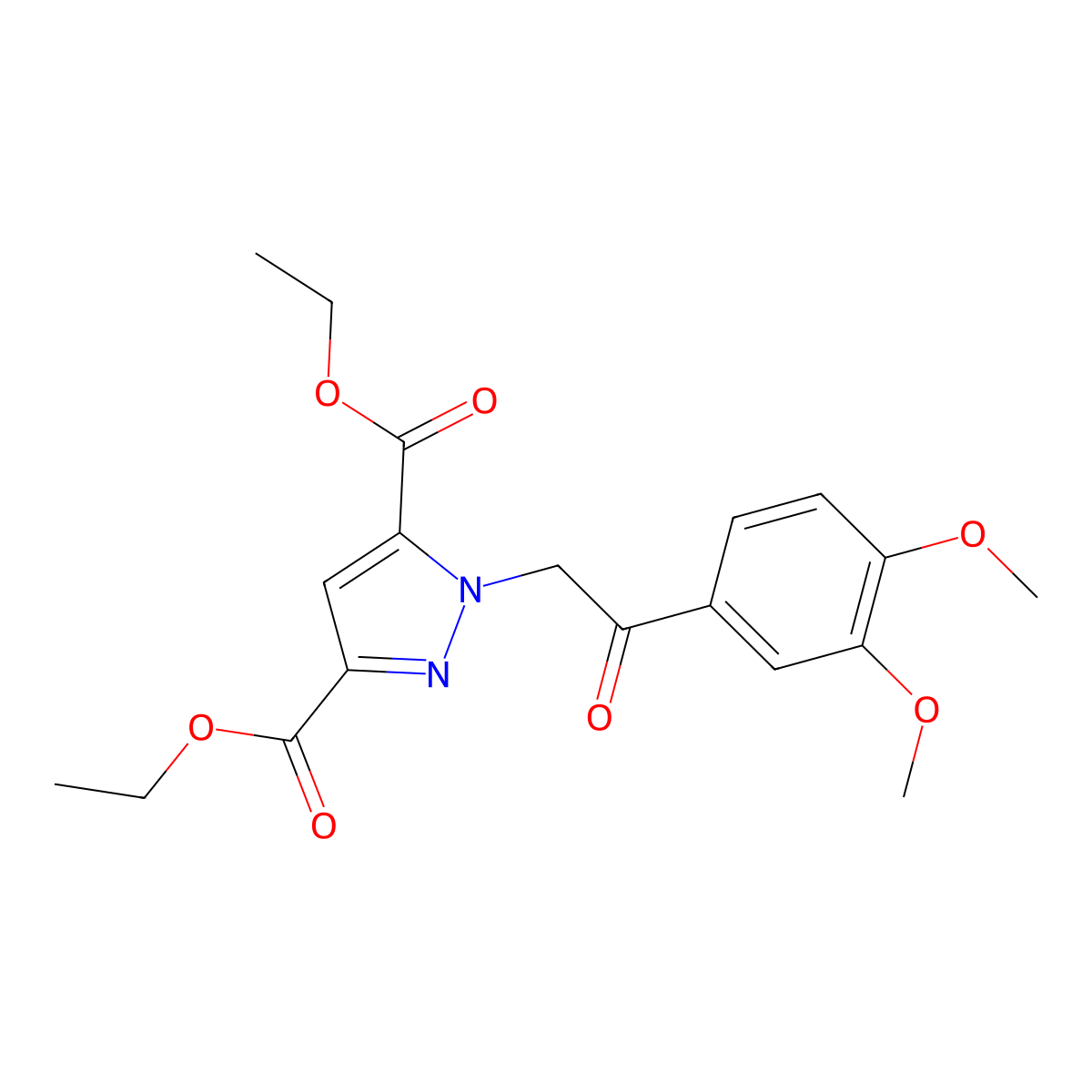 diethyl 1-[2-(3,4-dimethoxyphenyl)-2-oxoethyl]-1H-pyrazole-3,5-dicarboxylate molecular structure, CAS 1638612-84-6
