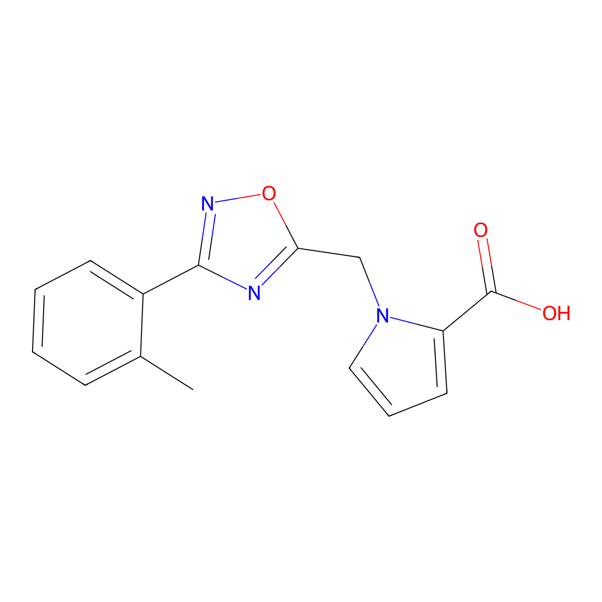 1-{[3-(2-methylphenyl)-1,2,4-oxadiazol-5-yl]methyl}-1H-pyrrole-2-carboxylic acid molecular structure, CAS 1638612-86-8