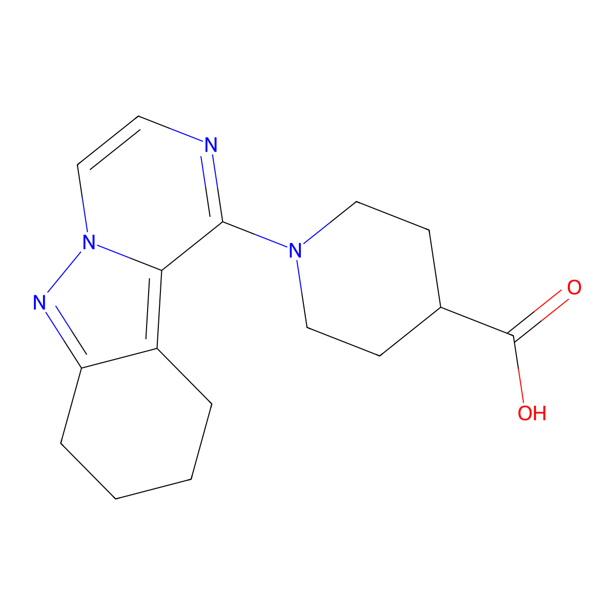 1-(7,8,9,10-Tetrahydropyrazino[1,2-b]indazol-1-yl)piperidine-4-carboxylic acid molecular structure, CAS 1638612-87-9