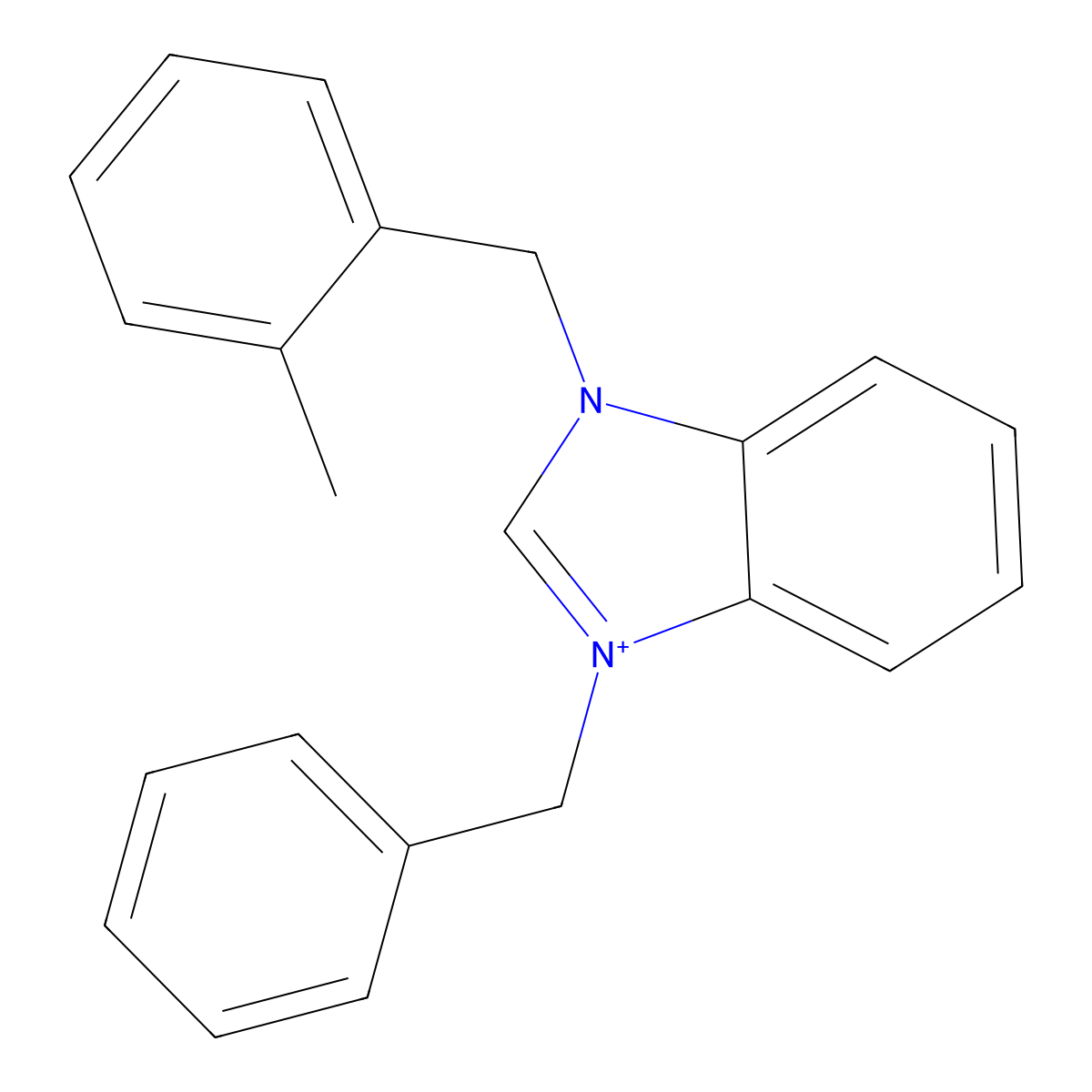 3-benzyl-1-(2-methylbenzyl)-3H-benzimidazol-1-ium molecular structure, CAS 1638613-27-0