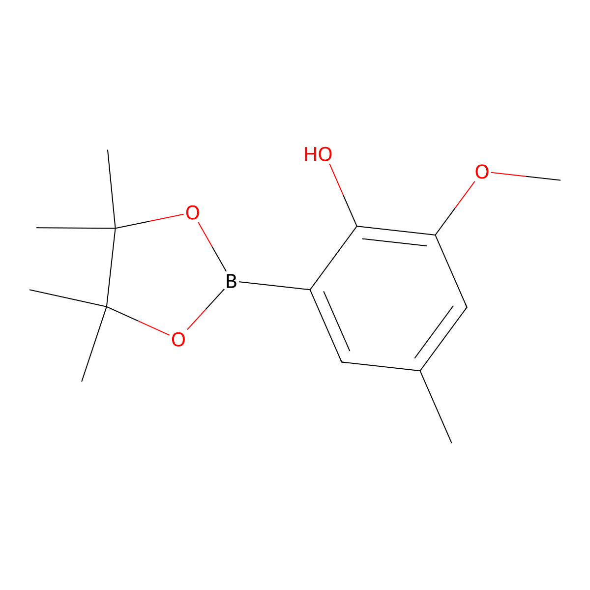 2-Methoxy-4-methyl-6-(4,4,5,5-tetramethyl-1,3,2-dioxaborolan-2-yl)phenol molecular structure, CAS 1638625-09-8