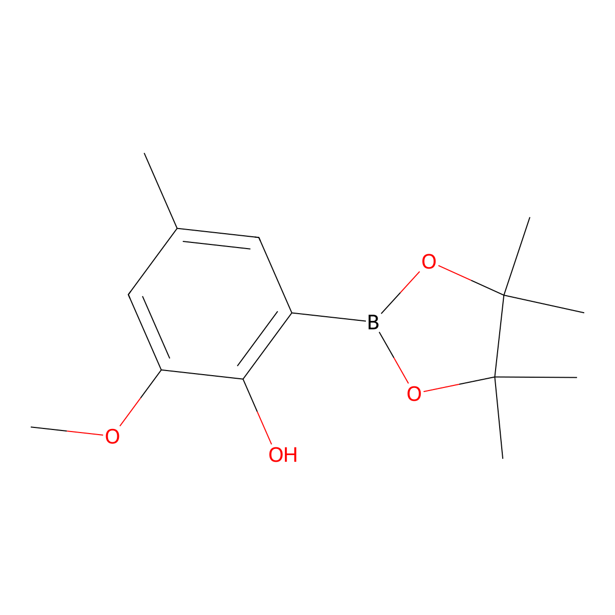 2-Methoxy-4-methyl-6-(4,4,5,5-tetramethyl-1,3,2-dioxaborolan-2-yl)phenol molecular structure, CAS 1638625-09-8