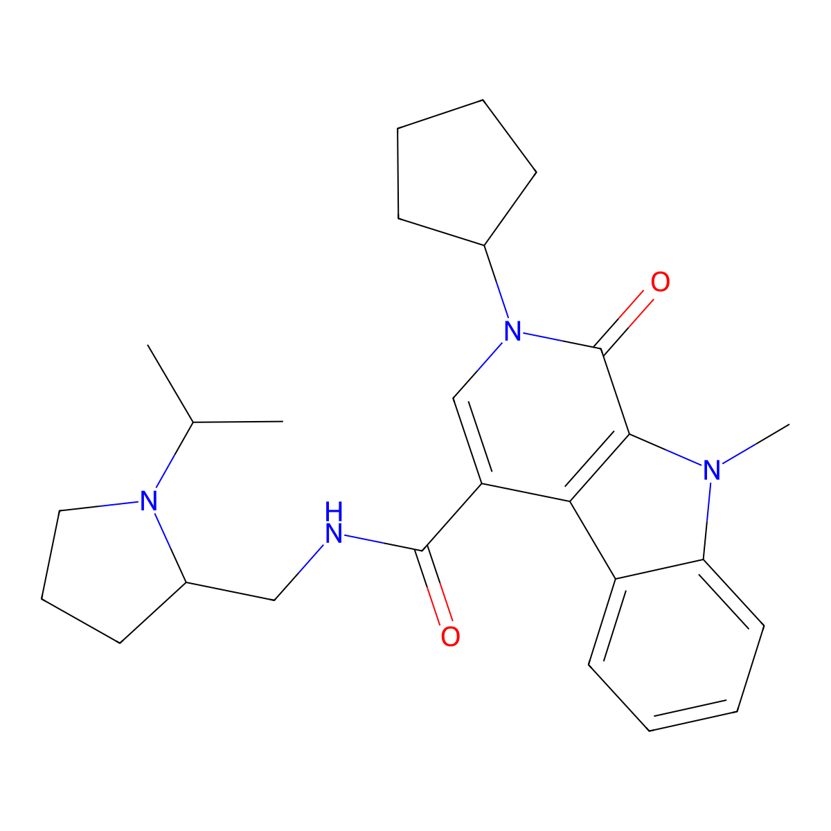 N-[[(2S)-1-Isopropylpyrrolidine-2-yl]methyl]-2-cyclopentyl-9-methyl-1-oxo-1,2-dihydro-9H-pyrido[3,4-b]indole-4-carboxamide molecular structure, CAS 1638646-27-1