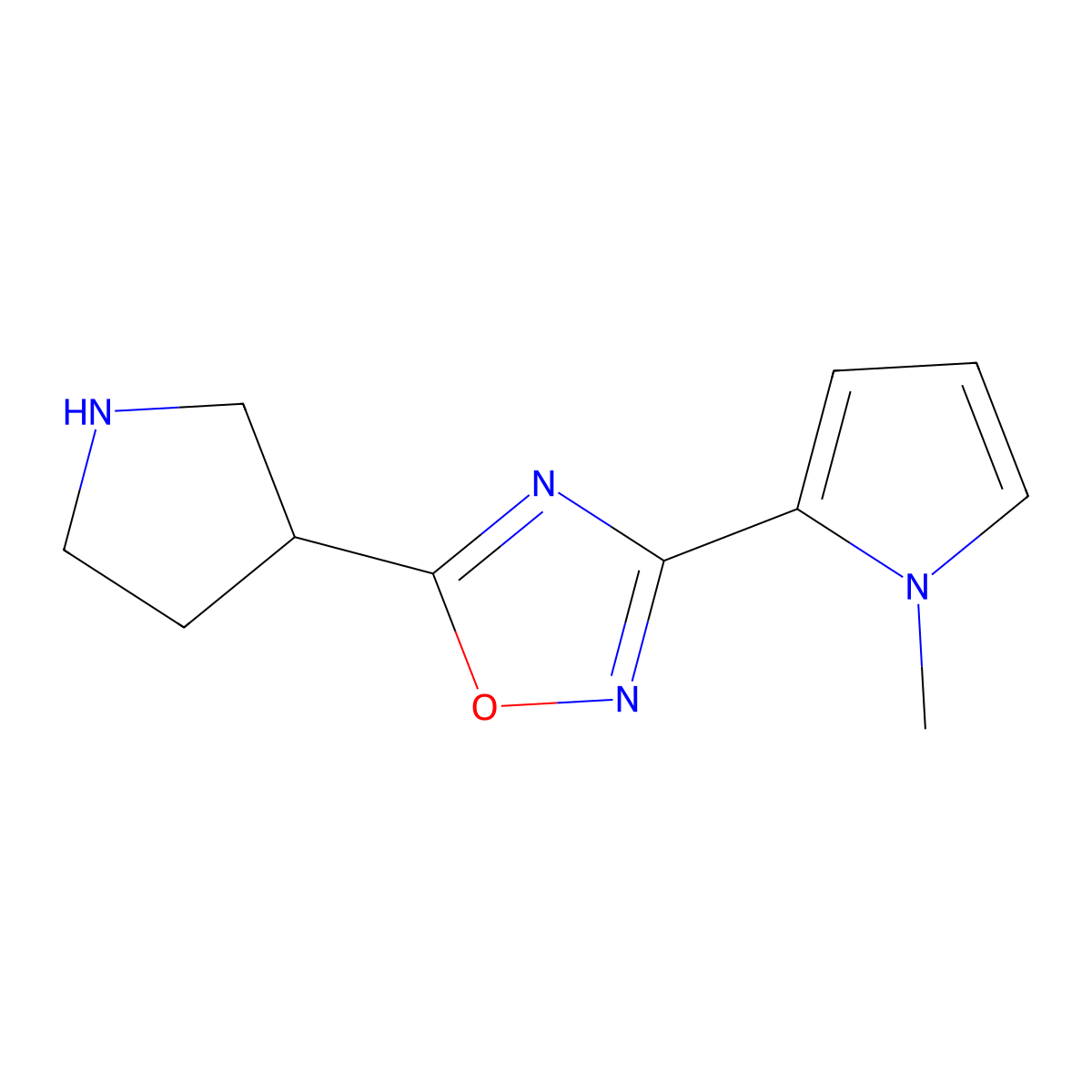 3-(1-methyl-1H-pyrrol-2-yl)-5-(pyrrolidin-3-yl)-1,2,4-oxadiazole molecular structure, CAS 1638666-42-8