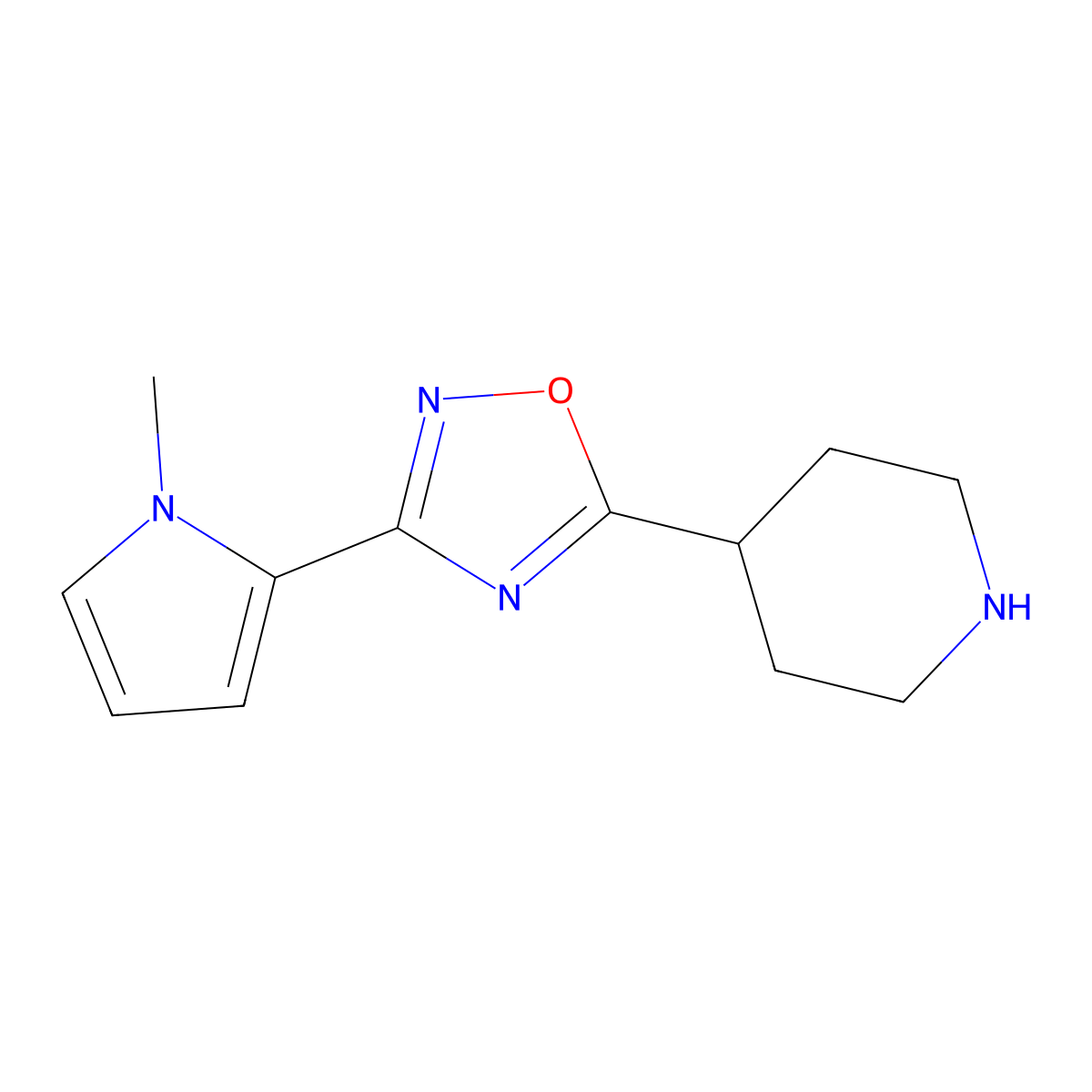 4-[3-(1-methyl-1H-pyrrol-2-yl)-1,2,4-oxadiazol-5-yl]piperidine molecular structure, CAS 1638666-45-1