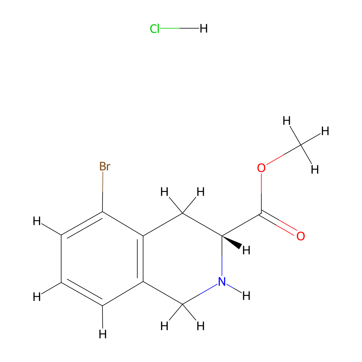(R)-Methyl 5-bromo-1,2,3,4-tetrahydroisoquinoline-3-carboxylate hydrochloride molecular structure, CAS 1638668-14-0