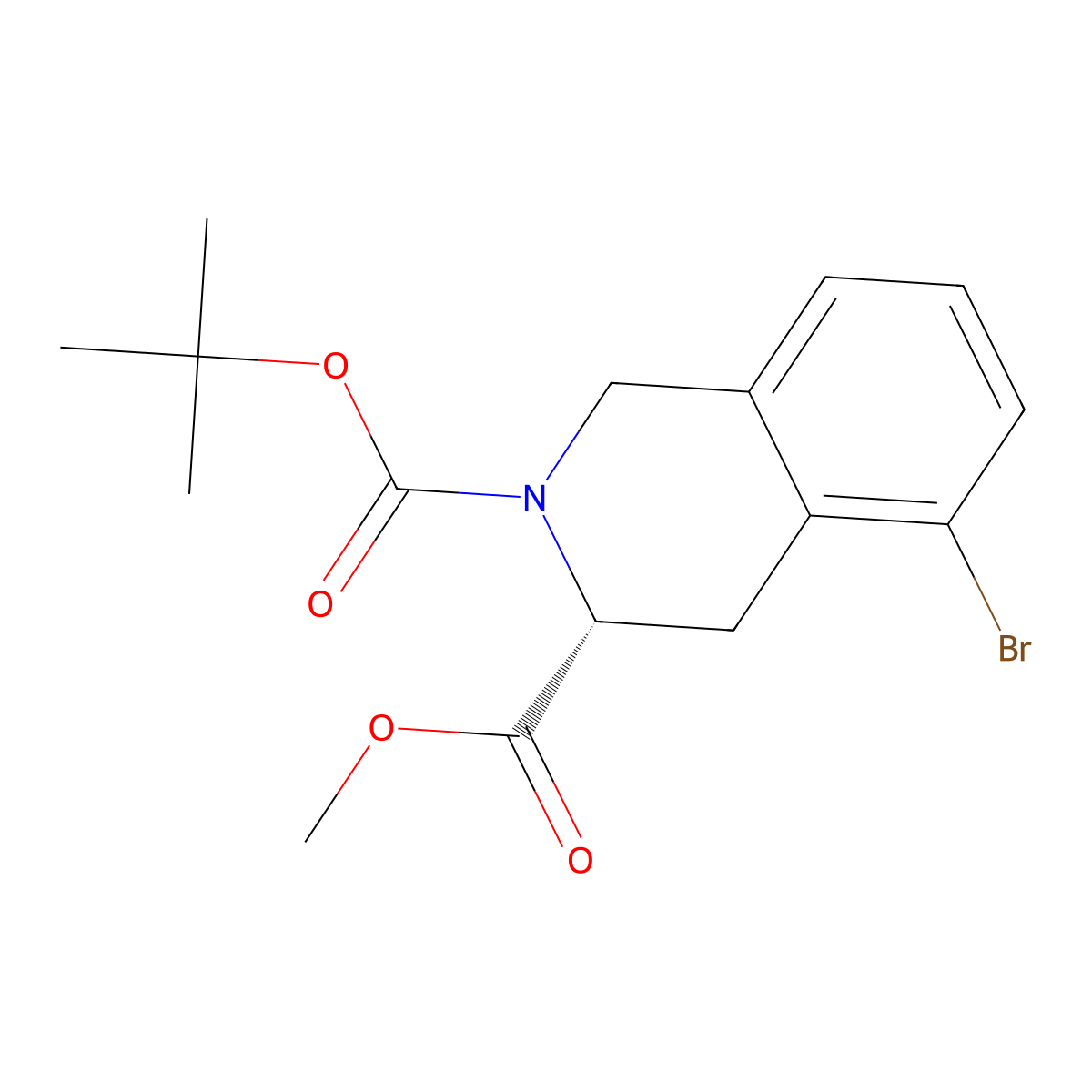 (R)-2-tert-butyl 3-methyl 5-bromo-3,4-dihydroisoquinoline-2,3(1H)-dicarboxylate molecular structure, CAS 1638668-16-2