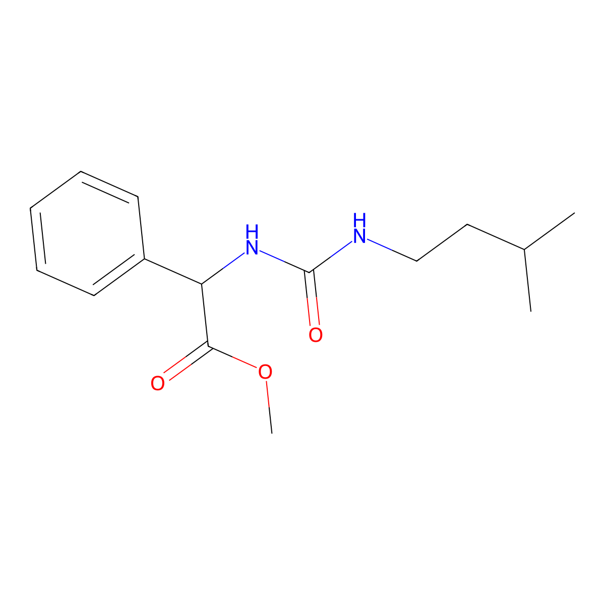 Methyl {[(3-methylbutyl)carbamoyl]amino}(phenyl)acetate molecular structure, CAS 1638708-86-7