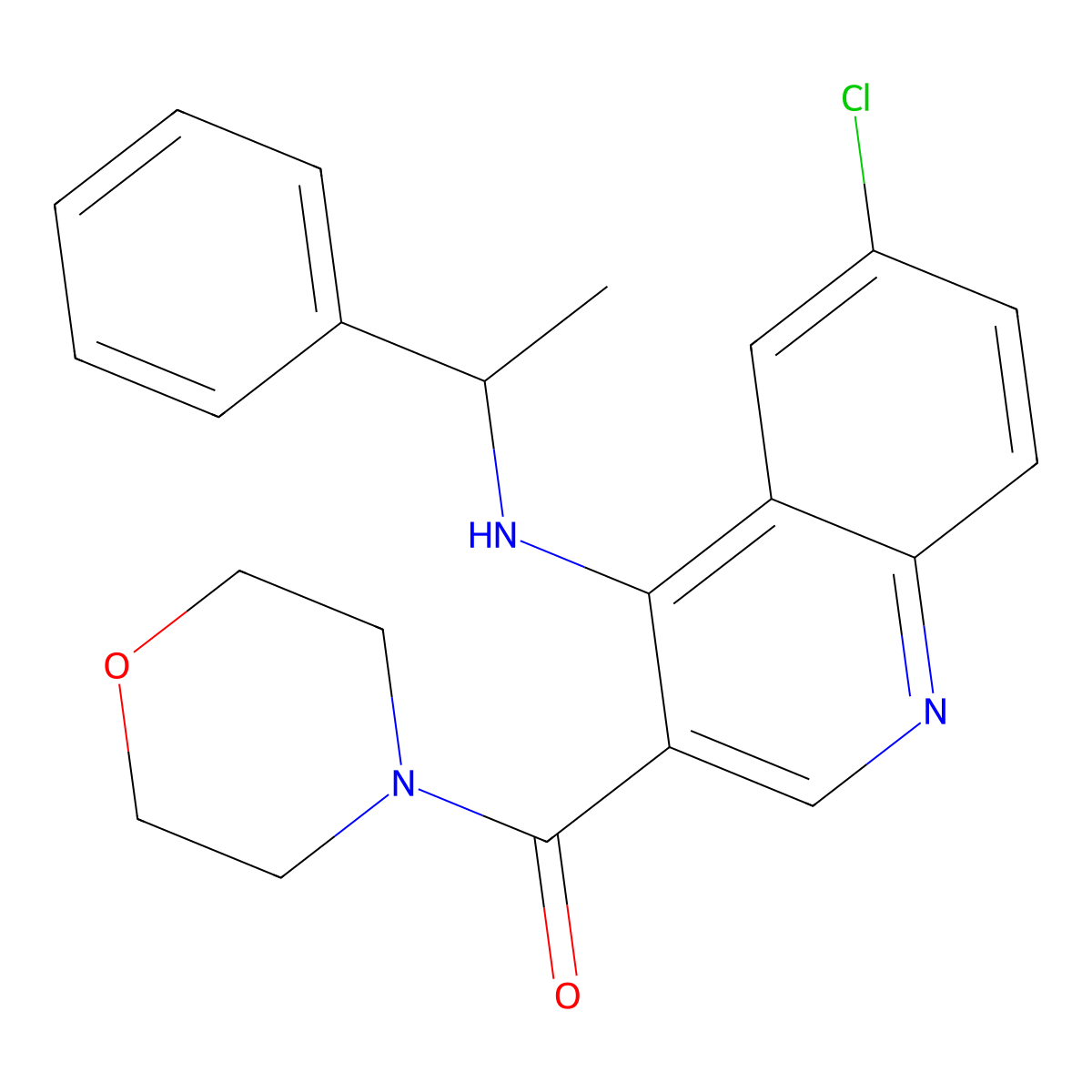 6-Chloro-3-(morpholine-4-carbonyl)-N-(1-phenylethyl)quinolin-4-amine molecular structure, CAS 1638709-07-5
